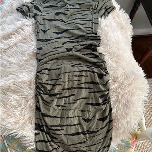 Monrow Green Ruched Fitted Midi Dress